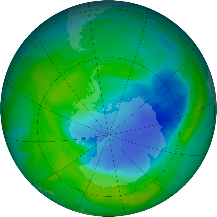 Antarctic ozone map for 08 December 2011